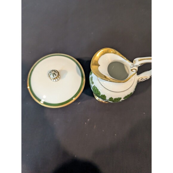 Meissen Green Ivy Sugar Bowl & Swan Handle Creamer – 19th/20th C – First Quality - Picture 2 of 16